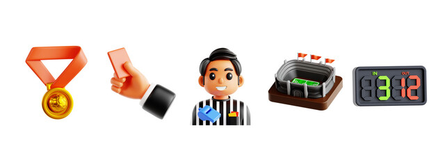 3D Soccer Player, Golden Boot Trophy, and Referee Flag Icons in Match Highlight Pack © Eklip