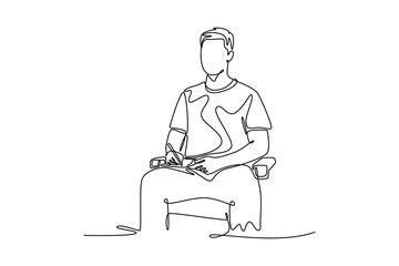 Girl attending lecture in college. University Student Life concept. Single line draw design. Vector graphic illustration