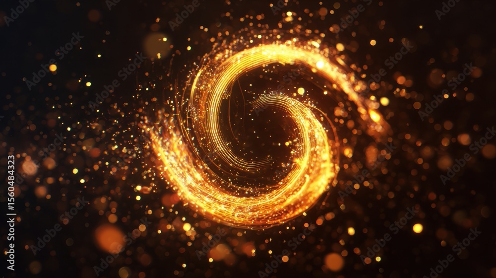 Poster Abstract glowing 'u' letter shape floating with sparkling light trails against a dark background