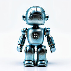 Fototapeta premium Friendly Retro Robot, Chrome Finish, Studio Shot, Isolated on White Background, AI Concept