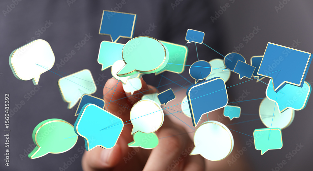 Poster seamless communication. a network of interconnected messages symbolizes global connection and instan