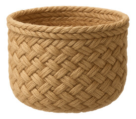 Obraz premium Jute basket with a braided texture, adding a coastal feel to bathroom decor.