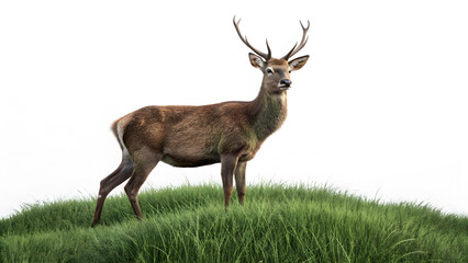 deer in grass isolated on white background, 