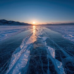 Frozen lake at sunrise