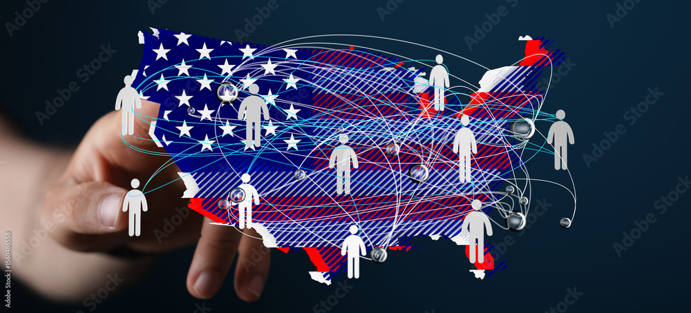 Poster visual representation of a nationwide network. ideal for business, technology, and communication con