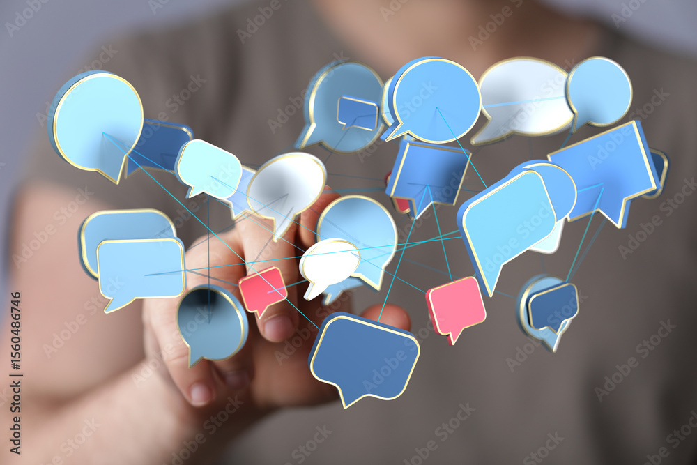 Poster Abstract image of interconnected speech bubbles, symbolizing global communication and networking.