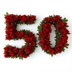 Zahl fünfzig aus roten Rosen