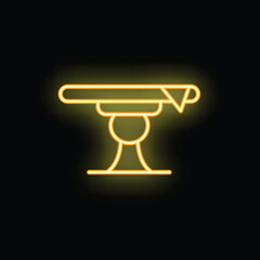Minimalistic neon artistic gymnastics balance beam icon glowing yellow against a dark background