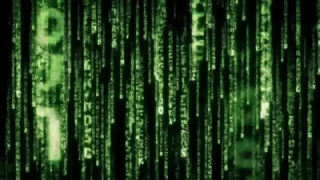 Green matrix style code falling down in a digital rain abstract background