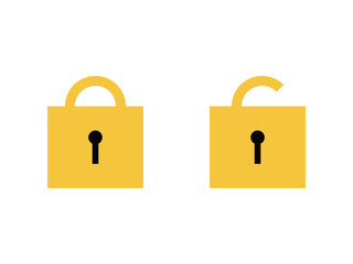 錠前と鍵の開いた錠前のアイコンのイラスト