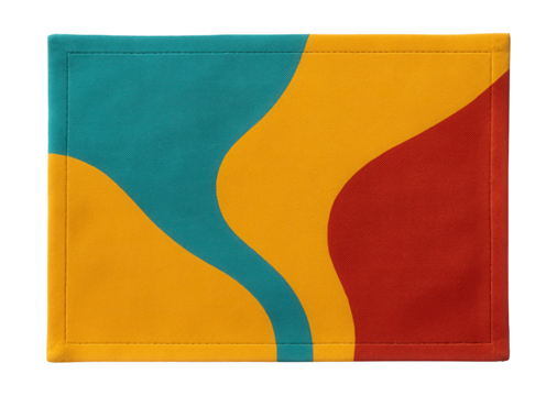 A cotton placemat with a bold abstract design, bringing a pop of color to a minimalist kitchen in a modern home.