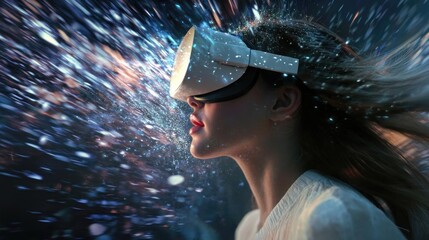 Immersive Virtual Reality Experience: A Woman Explores a Digital Universe