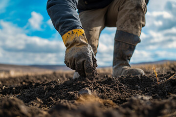 Obraz premium Dedicated volunteer planting trees in nature, environmental conservation and Earth Day reforestation project, Generative AI