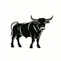 Fototapeta premium Powerful Black Bull Silhouette Strong Animal Farm Cattle Graphic Design Illustration