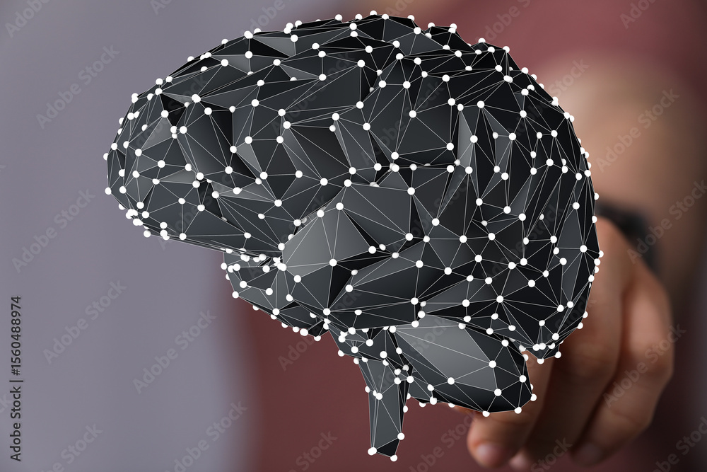 Poster 3d render of a brain,neural network, ai, intelligence, technology concept.