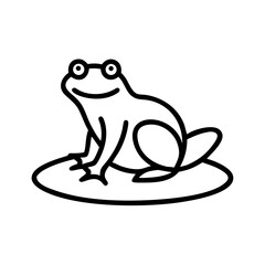 Frog sitting on lily pad in simple black line art style  