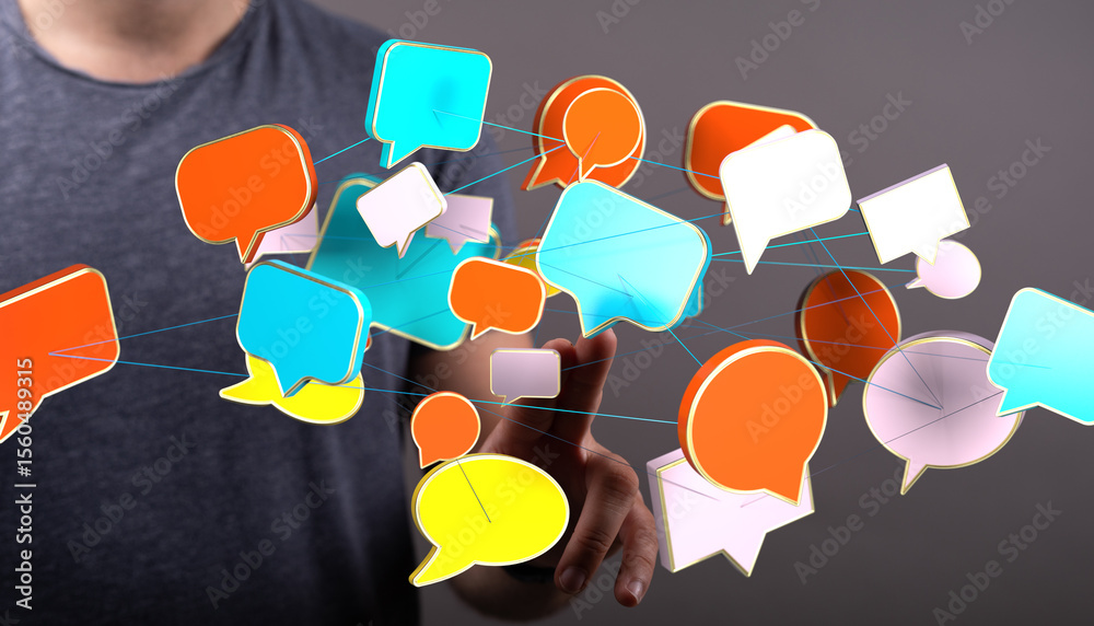 Poster Abstract image of interconnected speech bubbles, symbolizing global communication and networking.