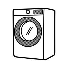 black and white front door washing machine line art vector