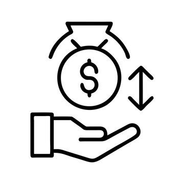 Money management icon with hand and bag symbolizing finance  