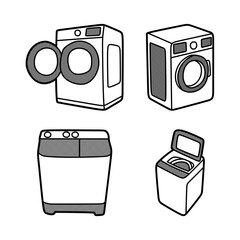 four black and white electric washing machine line art