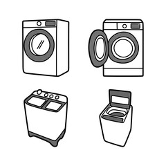 four black and white washing machines line art