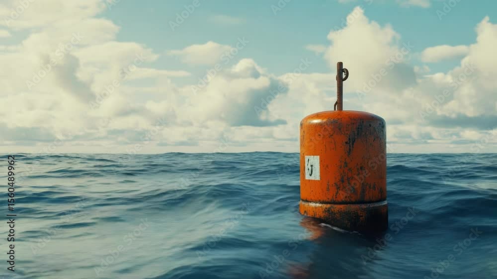 Poster a floating marker in the open sea, suitable for illustrations or designs related to navigation, adve