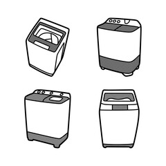four simple washing machines black and white line art