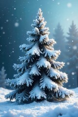 Obraz premium Frosted Christmas Tree in Snowy Winter Landscape A Picturesque Scene of Frozen Branches and Icy Shimmer