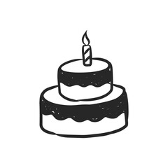 Simple Hand-Drawn Two-Tiered Birthday Cake with a Single Lit Candle