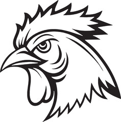 Expressive rooster head silhouette vector in an aggressive pose, great for sports mascots, labels, and bold branding.