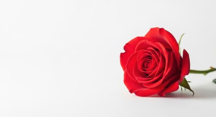 Fototapeta premium Single red rose on white background showcasing elegance and romance perfect for Valentine's Day cards and romantic designs