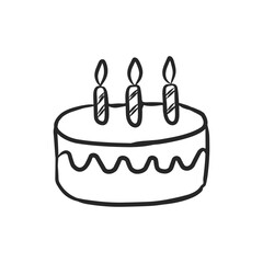 Simple Hand-Drawn Birthday Cake Illustration with Three Lit Candles and Wavy Icing