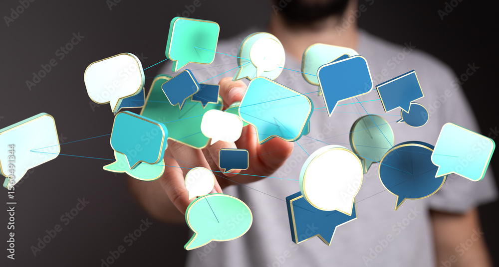 Poster Abstract image of interconnected speech bubbles, symbolizing global communication and networking.