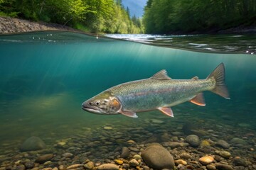 Fototapeta premium Vibrant Fish Swimming Under Water in Clear River Environment