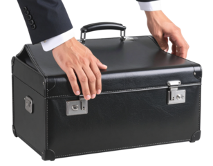 Businessman opening briefcase transparent background