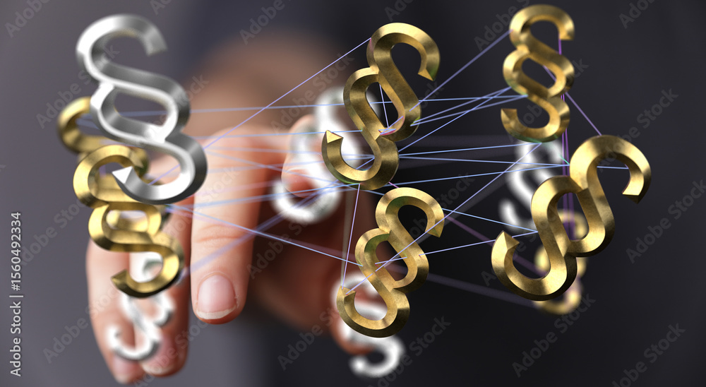 Poster Abstract image of interconnected paragraph symbols, representing legal networks and connections.