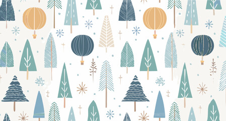 Nordic minimalist seamless vector pattern, abstract nature shapes in muted tones, simple lin 