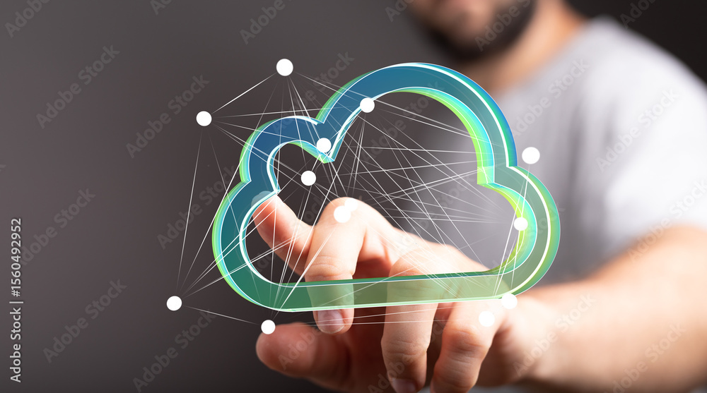 Poster digital cloud technology, network connection, data storage. secure online services.