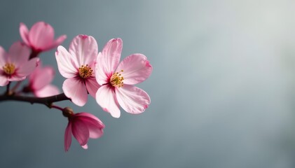 Delicate flowering dogwood branch against a muted gray backdrop , soft, bloom