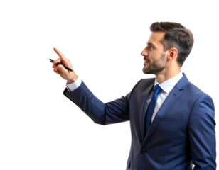 Businessman planning with sticky notes transparent background