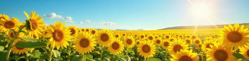 Fototapeta premium Sun-Drenched Sunflower Field A Golden Summer Landscape of Tranquility and Warmth