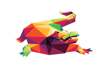 Scary Crocodile in Colorful Polygon Low Poly. Colorful Polygonal Abstract of Crocodile Animal. Reptile Ferocious Crocodile Vector Logo Illustration.