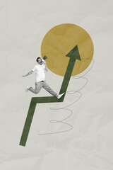 Image pop 3d vertical collage of happy businessman businesswoman stand arrow development career...