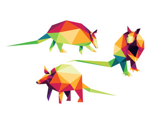Collection of Armadillo in Colorful Polygonal Low Poly. Cute Armadillo Colorful Abstract Logo Set. Armadillo Colorful Illustration Polygon Set.eps