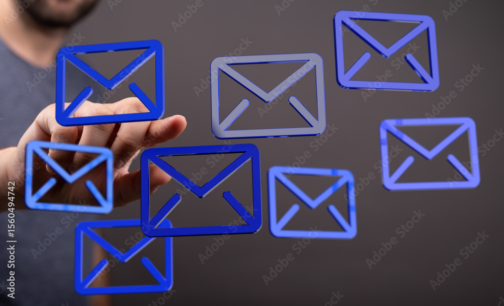 Poster A person interacts with email icons, illustrating efficient inbox management and digital communication.
