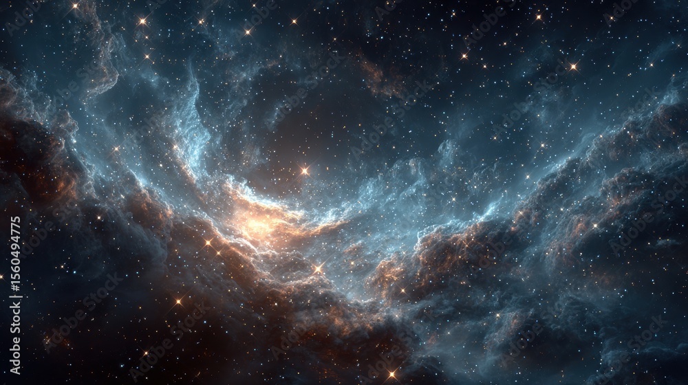 Poster Glimpse of the Milky Way and starry night sky with nebulous clouds in a beautiful atmospheric display of outer space