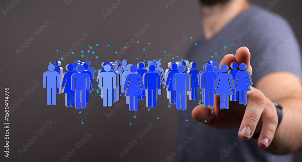 Poster image of a network of people, illustrating global communication and connection.