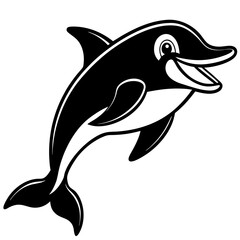 Obraz premium Happy cartoon dolphin jumping and smiling with a black and white graphic style