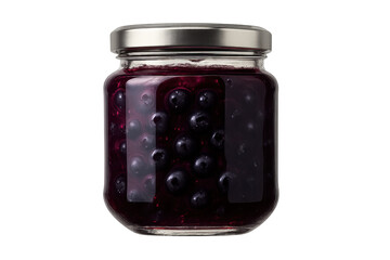 Delicious blueberry jam in glass jar isolated on transparent background