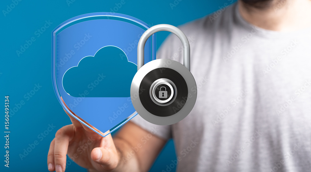 Poster Image of a digital shield and padlock symbolizing secure cloud data and online protection.